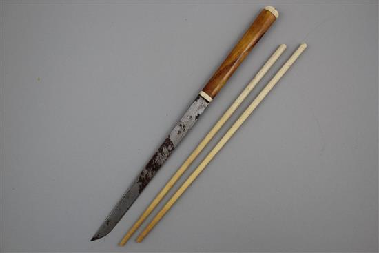 A Korean bone and tortoiseshell eating set, 19th century, 28cm